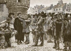 Royalističtí spiklenci v Salisbury urážejí šerifa, ilustrace z Cassells Illustrated History of England (sépiová fotografie) od English School