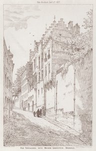 Rue Terracken, s Maison Gravestein, Brusel (rytina) od English School
