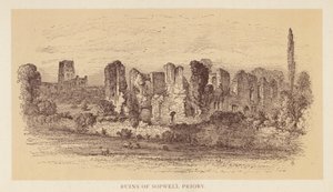 Zřícenina převorství Sopwell (barevná litografie) od English School