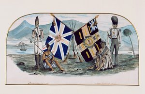 Rutlandshire Regiment, Severní Amerika 1759, Nový Zéland 1845, cca 1850 (wc na papíře) od English School