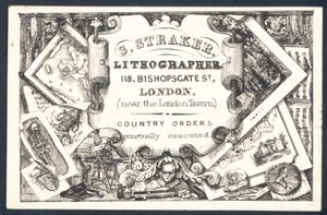 S Straker, litograf, vizitka od English School
