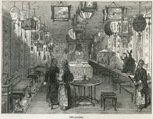 Saloon čínského harampádí přivezený do Londýna jako kuriozita od English School