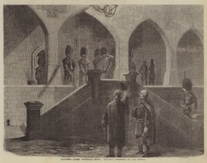 Pozdravování klíčů královny Viktorie, starověký obřad ve věži (rytina) od English School