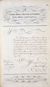 Ukázka dopisu ze vzorníku dopisů, kolem roku 1740 od English School