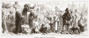 Samson Selling Indulgences, ilustrace z Historie protestantismu od Jamese Aitkena Wylie (1808-1890), hospoda. 1878 od English School