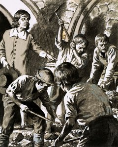 Samuel Pepys zaznamenal, jak se snažil najít Barksteadův poklad (kvaš na papíře) od English School