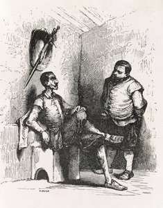 Sancho: Měl bych udělat vzácného hospodáře, ilustrace z dějství II, scéna I Dona Quijota v Anglii. Komedie, vyryl P. Soyer od English School