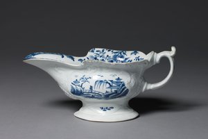 Omáčkový člun, možná vyrobený ve Worcester Porcelain Factory nebo Bristol Porcelain Factory, kolem roku 1752 od English School