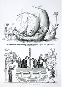 Saská loď, z rytiny ve Strutts Chronicle of England and a Wine Press od English School