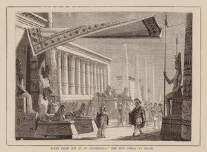 Scéna z II. dějství opery "Kleopatra", Nová opera v Miláně (rytina) od English School