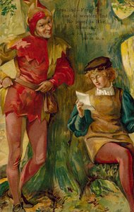 Scéna z filmu Jak se vám líbí od Williama Shakespeara (barevná litografie) od English School