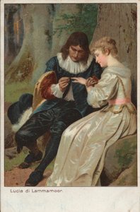 Scéna z tragické opery Gaetana Donizettiho Lucia di Lammermoor (chromolitho) od English School