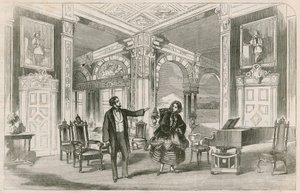 Scéna z nové zábavy slečny P Hortonsové v Galerii ilustrací, Regent Street, Londýn od English School