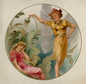 Scéna ze Shakespearova Sen noci svatojánské (chromolitho) od English School