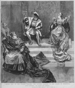 Scéna z inscenace Shakespearova Jindřicha VIII. v divadle Lyceum v Londýně (litho) od English School