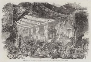 Scéna z tragédie "Sardanapalus," v divadle princezny, sál Nimroda (rytina) od English School
