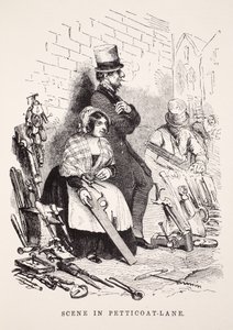 Scéna v Petticoat-Lane, ilustrace z knihy London Labour and London Poor od Henryho Mayhewa, vyd. 1862 od English School