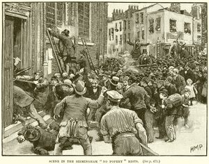 Scéna v Birminghamu No Popery Riots od English School