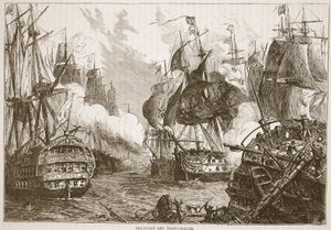 Sea-fight off Trincomalee, ilustrace z Cassells Illustrated History of India od Jamese Granta, hospoda. 1879 od English School