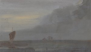 Seapiece with Boats: Evening, dříve připisovaný J.M.W. Turner (1775-1851) a také připisován Peteru de Wint (1784-1849), 1810-20 (olej na papíře) od English School