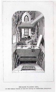 Samostatná mycí cela v ženské věznici v City House of Correction, Holloway, z filmu The Criminal Prisons of London and Scenes of Prison Life od English School