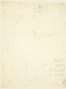 Série Sketches of Abbey Gatehouse a Bristol Cathedral (tužka a akvarel na papíře) od English School