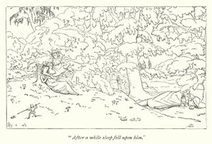 Shakespearův Sen noci svatojánské; Titania spí (rytina) od English School