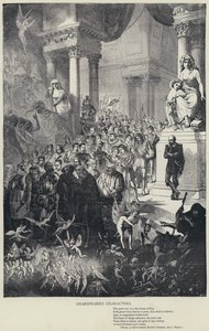 Shakespearovy postavy, Theseus, ve Snu noci svatojánské, dějství v, scéna 1 (rytina) od English School