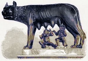Vlčice z Kapitolu, ilustrace z Dějiny Říma od Victora Duruye, publikovaná v roce 1884 (digitálně vylepšený obrázek) od English School