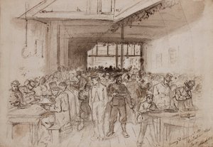 ?Shoreditch, Penny dinner v Australian Meat Company, cca 1860 (tužka, inkoust a mytí na papíře) od English School