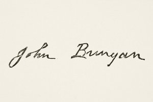 Podpis Johna Bunyana, z Národní a domácí historie Anglie od Williama Hickmana Smith Aubrey (1858-1916), vydaný v Londýně, kolem roku 1890 od English School