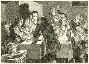 Podepsání pozvánky Williamu Oranžskému (inkoust na papíře) od English School