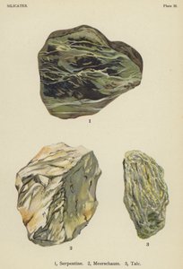 Silikáty, serpentin, meerschaum, mastek (barevná litografie) od English School