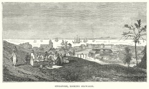 Singapur, pohled k moři (rytina) od English School