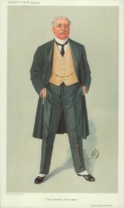 Sir A Osmond Williams, šampion dam, 1. prosince 1909, karikatura Vanity Fair od English School