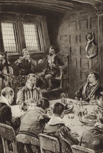 Sir Francis Drake večeří v The Golden Hind za zvuku houslí od English School