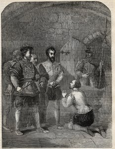 Sir Thomas Wyatt mladší (1521-1554) na cestě k popravě, slavnostně zprošťující princeznu Alžbětu a Courtenay z účasti na svém povstání - 1554 - rytina z „“Historie Anglie”” od Cassella Pettera & Galpina od English School