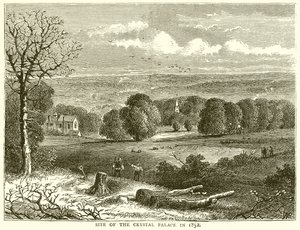 Místo Crystal Palace v roce 1852 od English School
