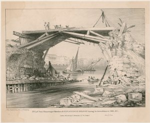 Náčrt starého londýnského mostu během jeho demolice v roce 1831, 1832 od English School