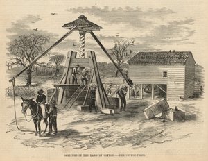 Náčrtky v zemi bavlny - lisovna bavlny (rytina) od English School