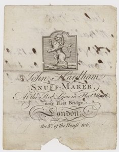 Snuff Maker, John Hardham, obchodní karta od English School