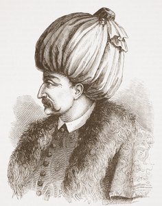 Soliman Nádherný (z tisku v Bibliotheque Nationale), ilustrace z Dějin protestantismu od Jamese Aitkena Wylie (1808-1890), pub. 1878 od English School