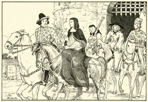 Někteří z Canterbury Pilgrims (inkoust na papíře) od English School
