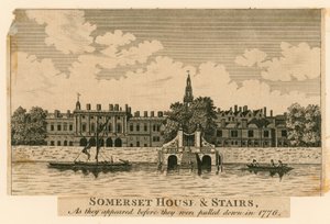 Somerset House a schody, jak vypadaly, než byly v roce 1776 strženy od English School
