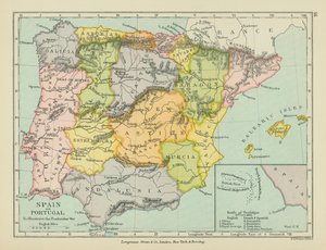 Španělsko a Portugalsko (barevná litografie) od English School