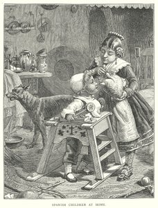 Španělské děti doma (rytina) od English School