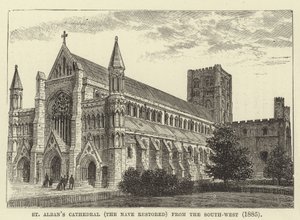 Katedrála St Albans, hlavní loď obnovena, od jihozápadu, 1885 od English School