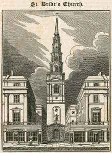 Kostel St Brides, Fleet Street, Londýn od English School