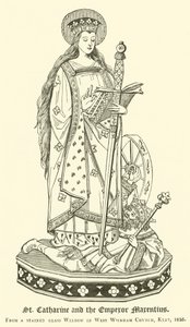Svatá Kateřina a císař Marentius (rytina) od English School
