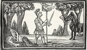 St George with the Dragons head, ilustrace z Chap-books of the Eighteenth Century od Johna Ashtona, hospoda. 1882 od English School
